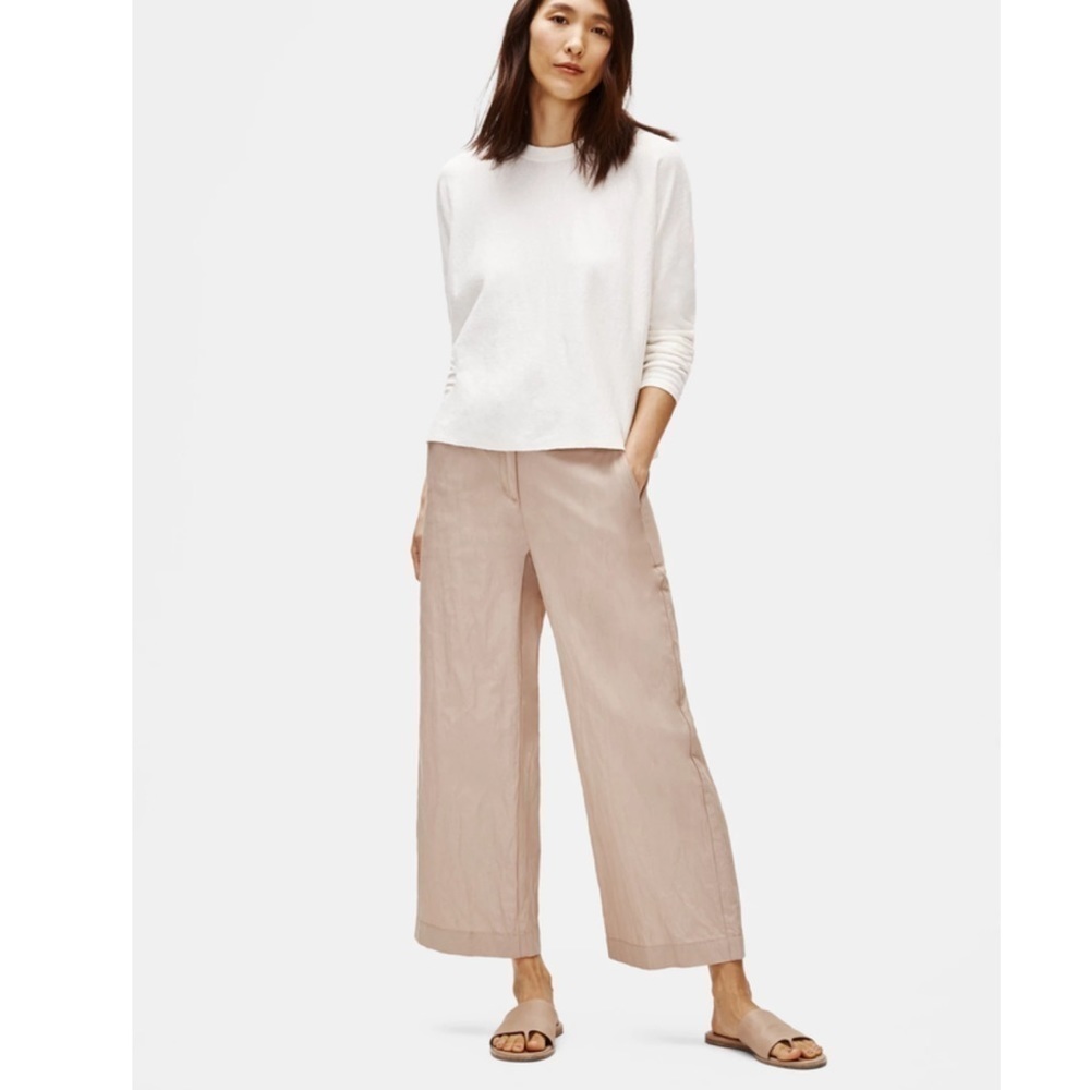 Eileen Fisher Organic Cotton Steel Wide-Leg Pant Lagenlook Size 6